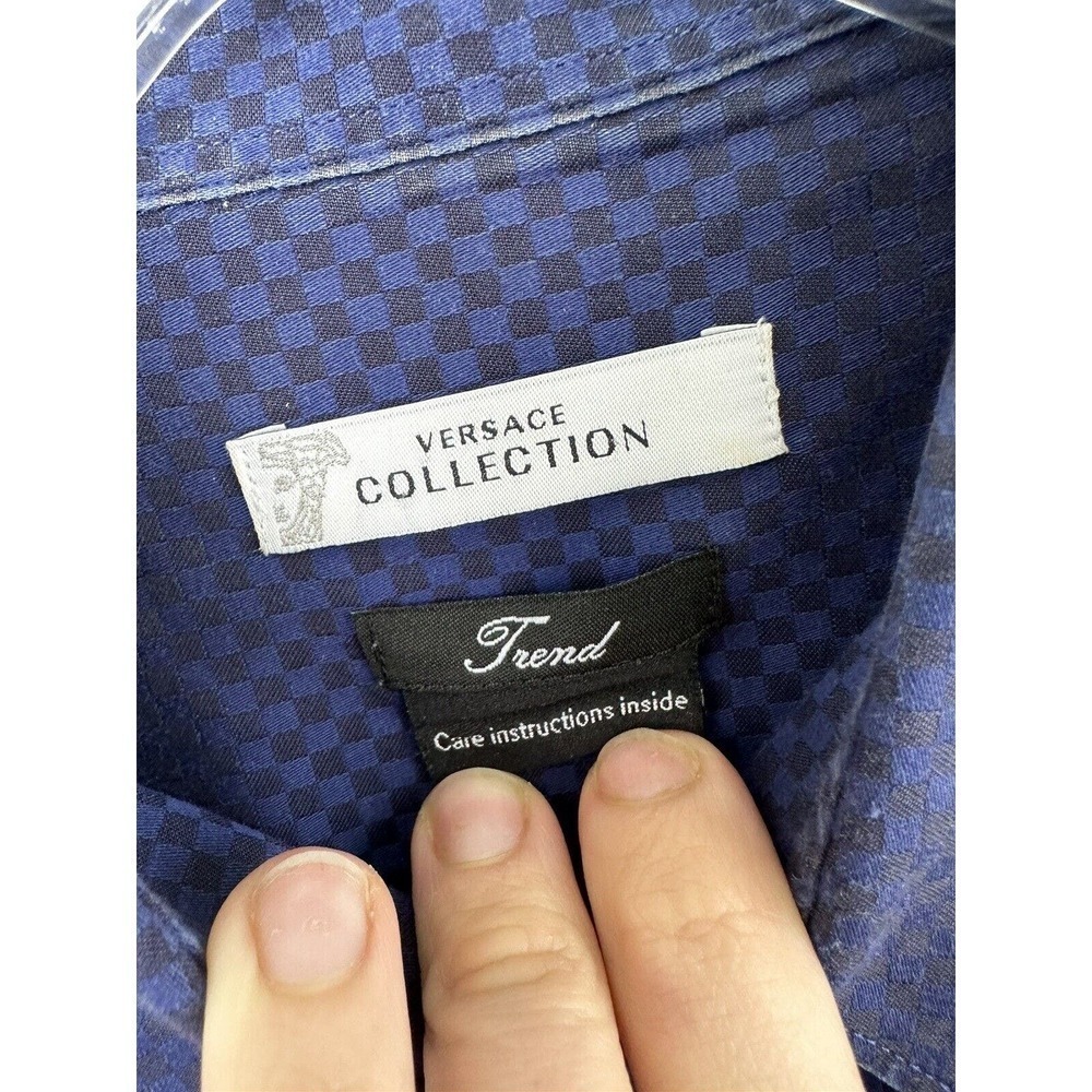 Versace Collection Mens Shirt Button Down Sz 42 16.5 Buffalo Check Blue Black‌‌ - Picture 6 of 11